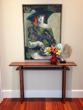 Our Classic Console Table in solid walnut is a minimalist table for the entryway or hallway. Seen here in residence outside of the master bedroom suite