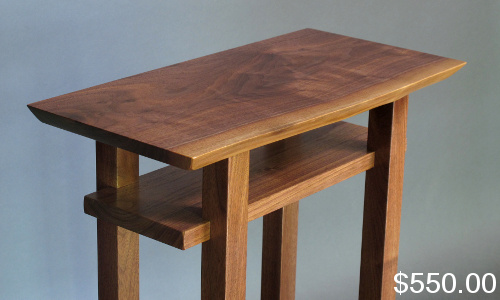Exposed Leg End Table: narrow side/ end tables, accent table- Pictured in Tiger Maple with Walnut- Handmade Custom Wood Furniture by Mokuzai Furniture