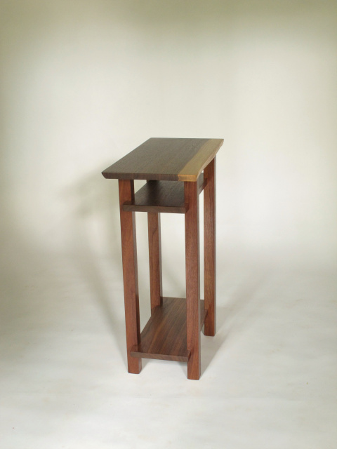 a narrow wood table with live edge table top- narrow nightstand, small end table, unique accent furniture