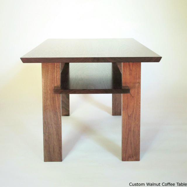 Custom Walnut Coffee Table- small narrow coffee table with shelf for small living room- Handmade Wood Furniture