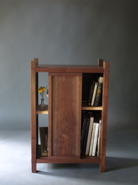 Entry Cabinet, Entry Storage, Midcentury Modern entryway decor, Handmade custom wood furniture, here in walnut with tiger maple