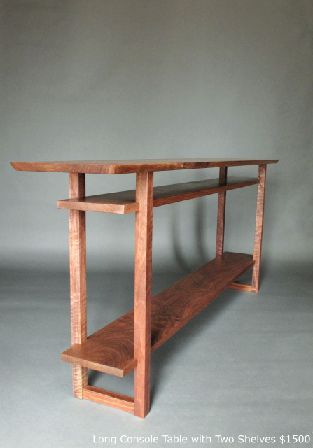 Long Narrow Console Table with two shelves- Mid Century Modern Wood Furniture Design for Hall Table, Entry Table Sofa Table- Handmade Table in Walnut