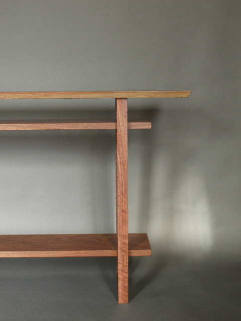A modern wood table for hallways, entry table or sofa table pictured in solid walnut- handmade narrow console