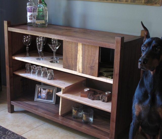 Walnut Bar Cabinet- Modern Sideboard, narrow hutch- mid century modern furniture, handmade and solid wood for modern living