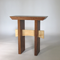 A small narrow end table with minimalist zen design - Japanese style table for living room. Chair side table by Mokuzai Furniture