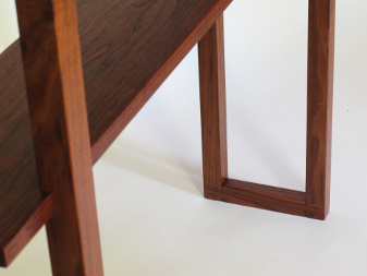 Handmade walnut console table for behind the sofa- this narrow table features our hand-cut dovetail feet for added stability and beautiful detail