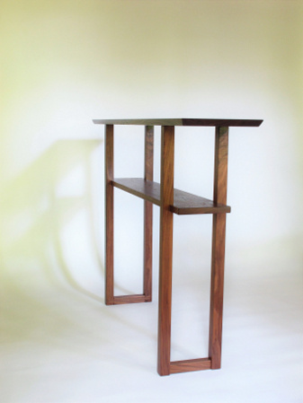 A narrow walnut console table with lowered shelf - sofa table, entry table, hall table- handmade from solid walnut - minimalist modern furniture design