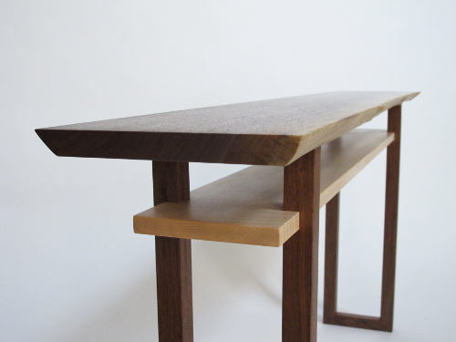 Live edge console table- narrow furniture in walnut and maple - handmade tables