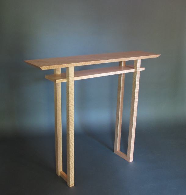 The Classic Hall Table by Mokuzai Furniture- a narrow hall table, wood entry console, artistic side table with shelf