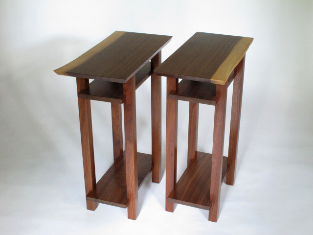 a pair of live edge walnut end tables