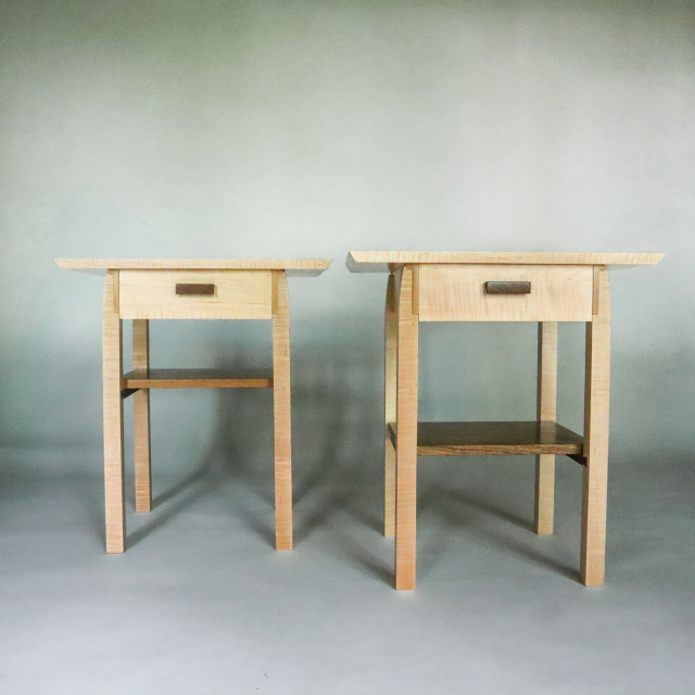 pair of nightstands with drawers and shelves by Mokuzai Furniture