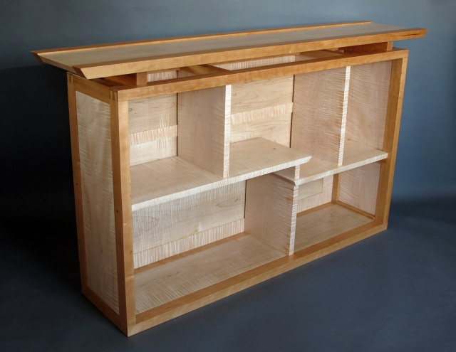Bookcase, Display Cabinet, Bedroom Dresser Alternative. Soild Wood Shelving and Storage in Tiger Maple and Cherry.