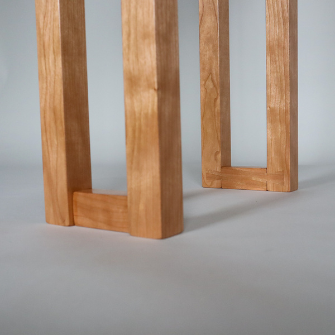 unique dovetail feet detail on cherry wood side table, modern small console table for hallway or entryway by Mokuzai Furniture