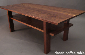 Our Classic Coffee Table in solid walnut- a mid century modern furniture design perfect for small spaces like apartments and condos.  Fine furniture