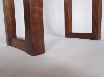 hand-cut dovetail feet on our narrow side table - walnut wood table for hallways or entryways