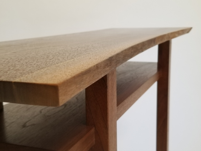 A live edge console table in solid walnut- narrow hall table/ entryway furntiure