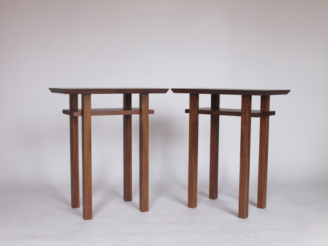 A pair of walnut end tables- narrow wooden tables handmade in Virginia solid walnut furniture