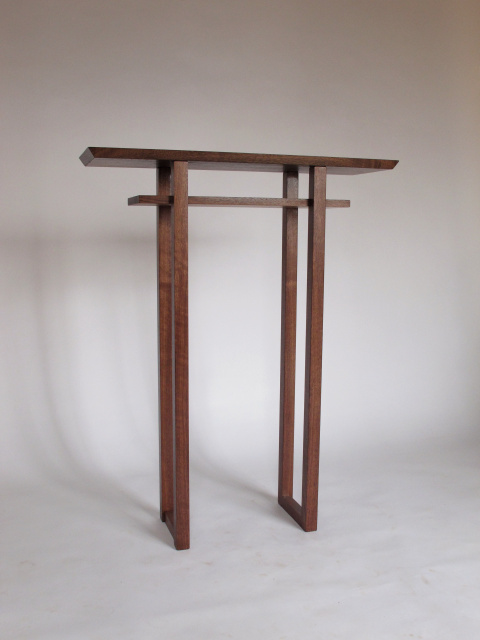 A tall walnut side table perfect for the entryway or hallway- handmade solid wood table for small spaces