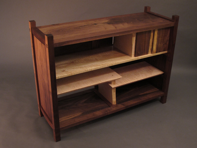 media console cabinet in walnut with tiger maple, modern wood furniture, buffet sideboard or modern china hutch and buffet table