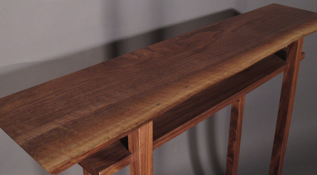 narrow bar table with natural edge walnut
