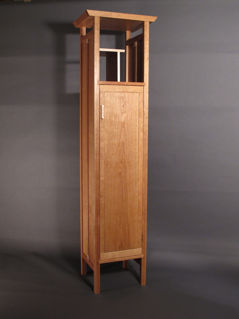 tall narrow cabinet, chimney cabinet, linen, pantry, midcentury modern, handmade custom wood furniture