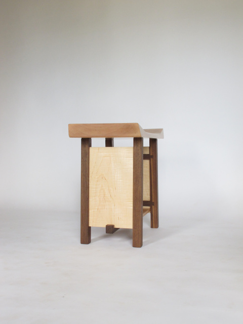 Handmade wooden entryway bench- small narrow bench for the foyer/ hallway bench/ seat at the end of the bed. Tiger maple and walnut wood bench