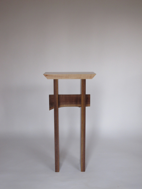 Statement Entry Table- small narrow table for a tall entry table, narrow hall table or artistic side table with live edge stretcher- Tiger maple and walnut