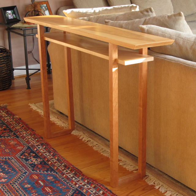 narrow sofa table- wood console table made from tiger maple and cherry- modern tables for small spaces handmade artistic furniture