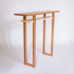 Classic Highlights Hall Table with shelf in tiger maple, mid-century modern furniture design by Mokuzai Furniture 
