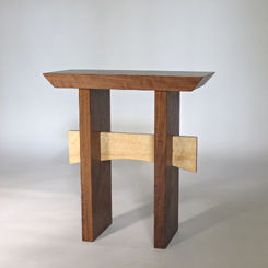 A small narrow end table with minimalist zen design - Japanese style table for living room.  Chair side table by Mokuzai Furniture