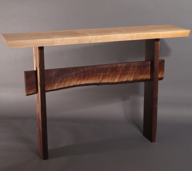 A narrow console table with live edge stretcher- modern wood table for your hall table, sofa table or buffet server